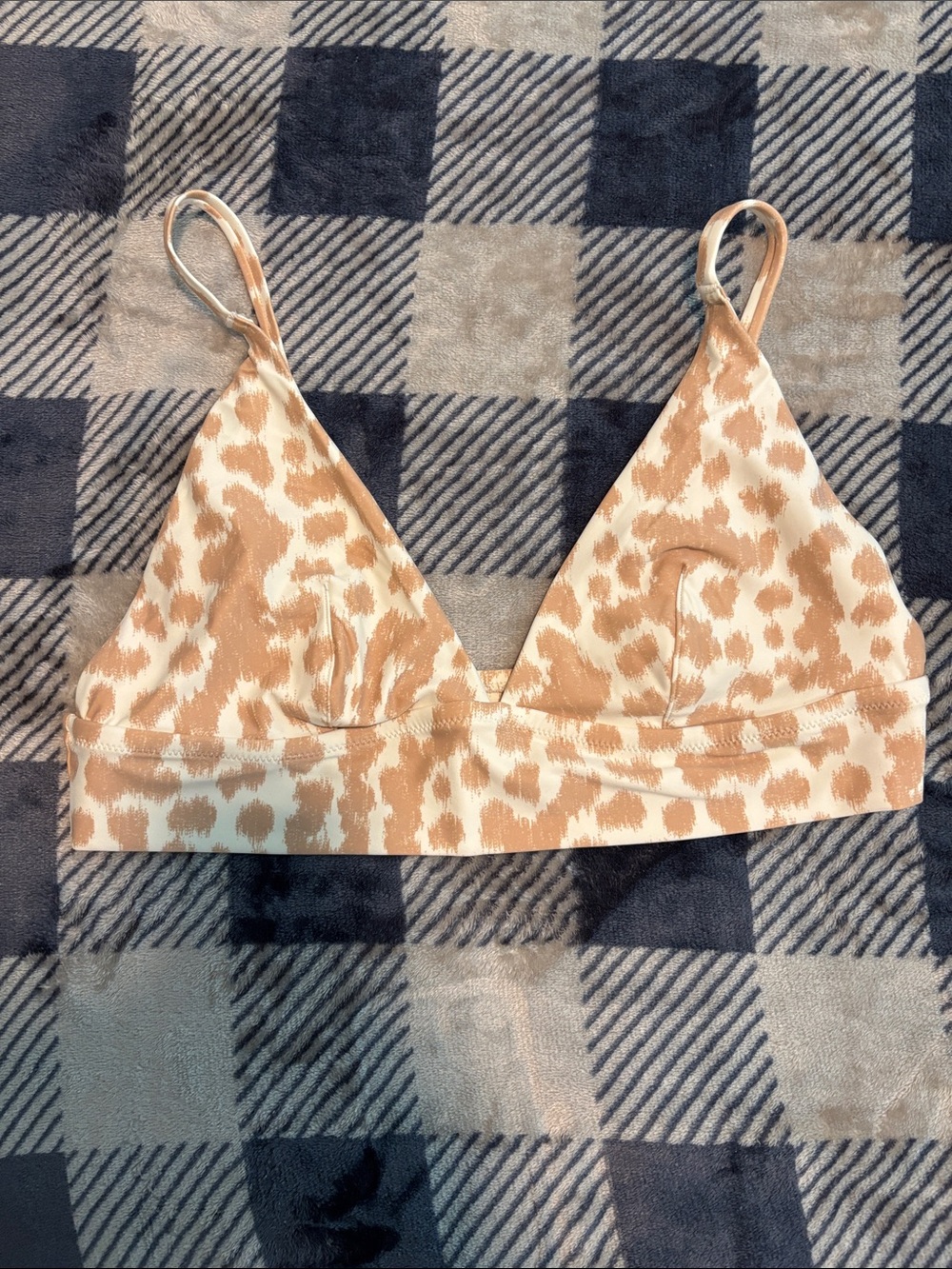 Aerie Women's Cream & Tan Leopard Print Bikini Top